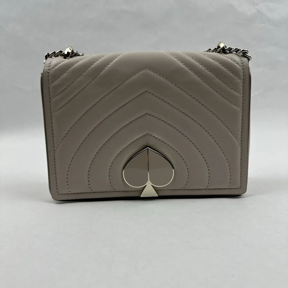 Kate Spade Natalia Flap Shoulder Bag Taupe Quilted Leather PXRU9411